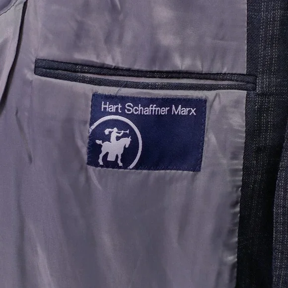 Hart Schaffner Marx Blue / Gray With Tan White Windowpane Wool Sport‎ Coat 42L